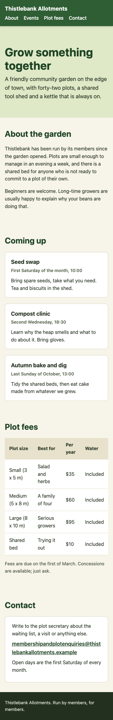 Screenshot of the page built in this answer, at a phone width of 375 pixels