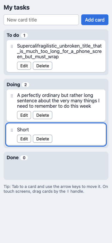 Screenshot of the page built in this answer, at a phone width of 375 pixels