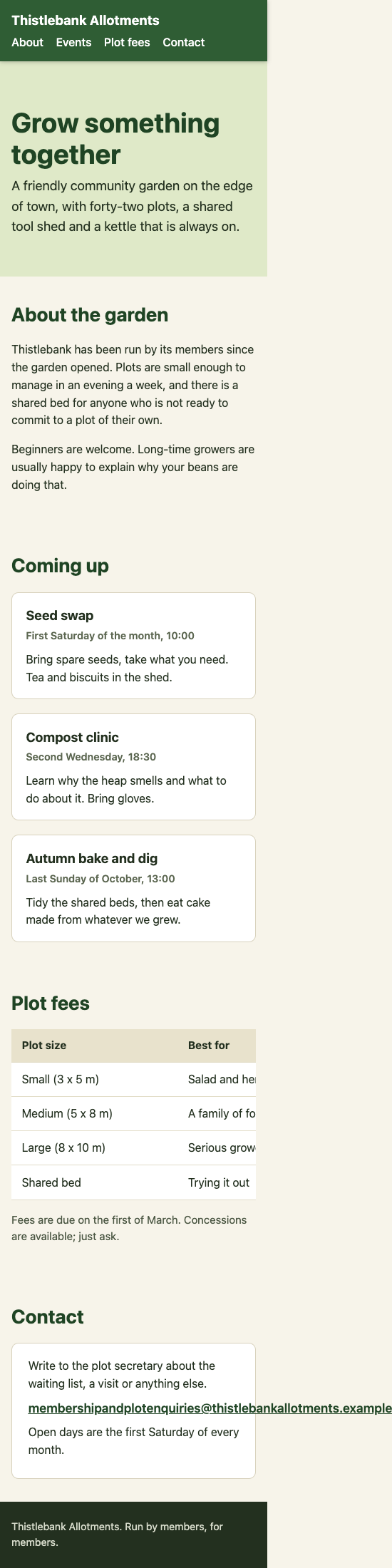 Screenshot of the page built in this answer, at a phone width of 375 pixels